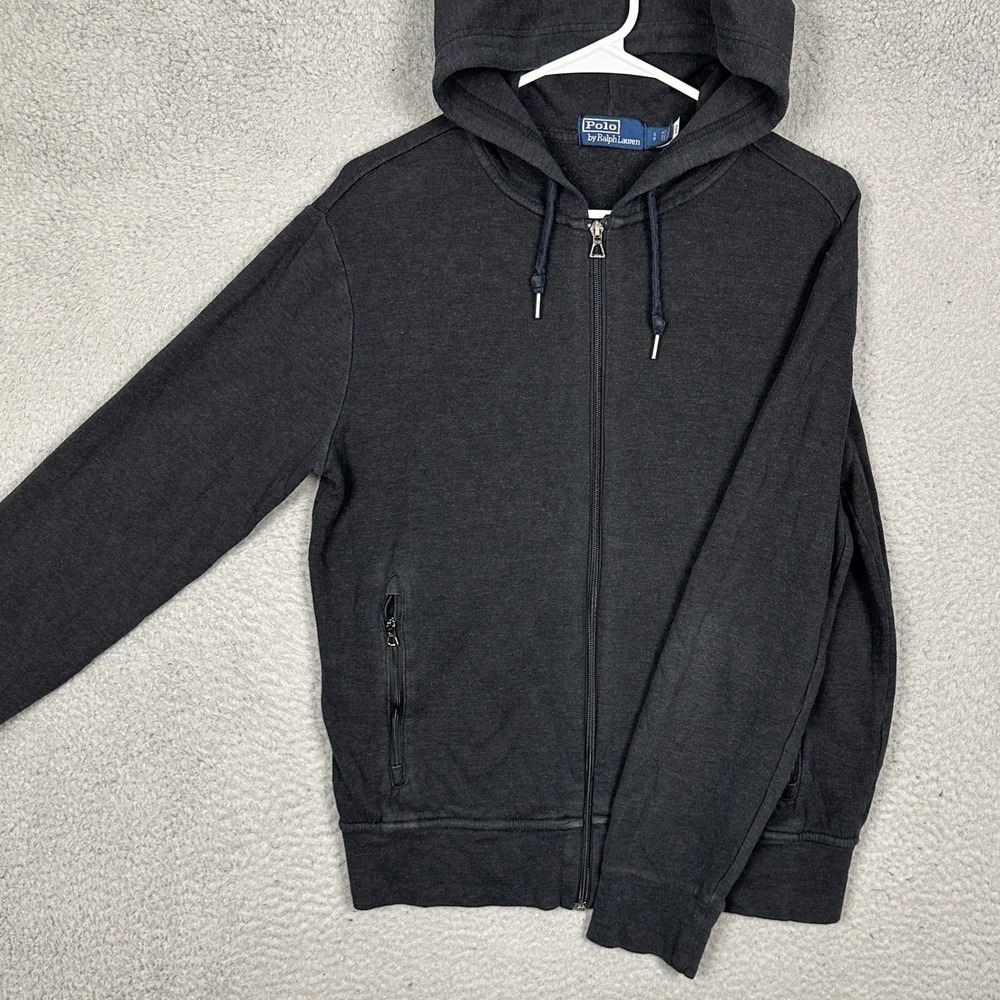 Polo Ralph Lauren Hoodie Mens Small Full Zip Black Heather Casual Drawstring